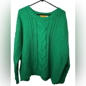 ONE A Chunky Mixed Knit Crew Neck Sweater Green Size XL